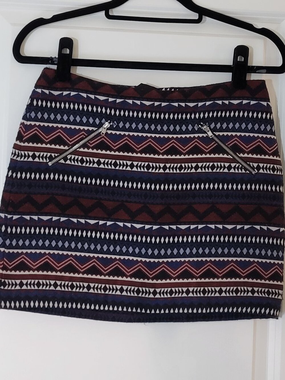 H&M Divided Geometric Aztec Patterned Mini Skirt - Size 6 Blue Red Black Boho